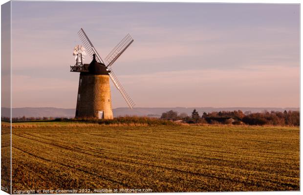 Sunset Behind The Old Windmill At Little Milton, Oxfordshire Canvas Print by Peter Greenway