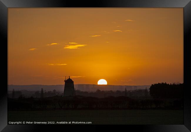 Sunset Behind The Old Windmill At Little Milton, Oxfordshire Framed Print by Peter Greenway