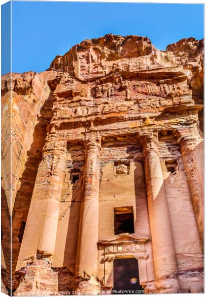 Yellow Royal Tomb Morning Street of Facades Petra  Canvas Print by William Perry
