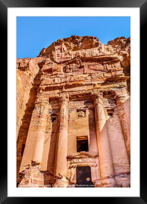 Yellow Royal Tomb Morning Street of Facades Petra  Framed Mounted Print by William Perry