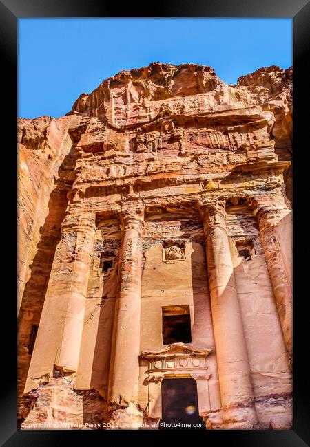 Yellow Royal Tomb Morning Street of Facades Petra  Framed Print by William Perry