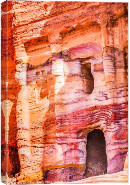 Colorful Red Blue Rock Tomb Petra Jordan  Canvas Print by William Perry