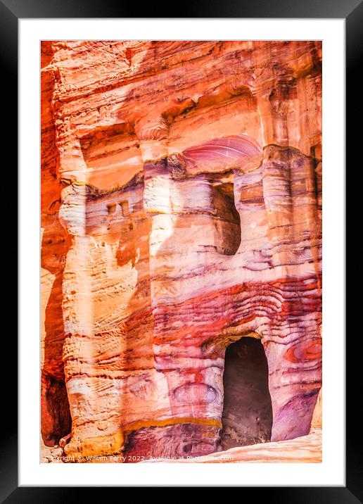 Colorful Red Blue Rock Tomb Petra Jordan  Framed Mounted Print by William Perry