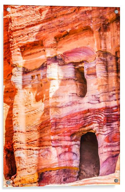 Colorful Red Blue Rock Tomb Petra Jordan  Acrylic by William Perry