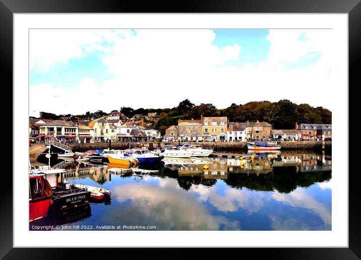 Padstow harbour reflections in Cornwall. Framed Mounted Print by john hill