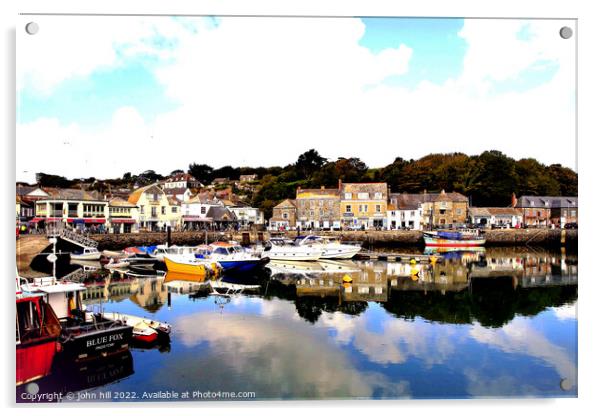 Padstow harbour reflections in Cornwall. Acrylic by john hill