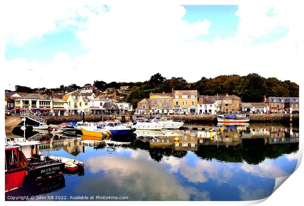 Padstow harbour reflections in Cornwall. Print by john hill
