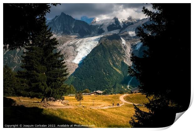 Beautiful scene of a sunny plain with snowy mountains and alpine Print by Joaquin Corbalan