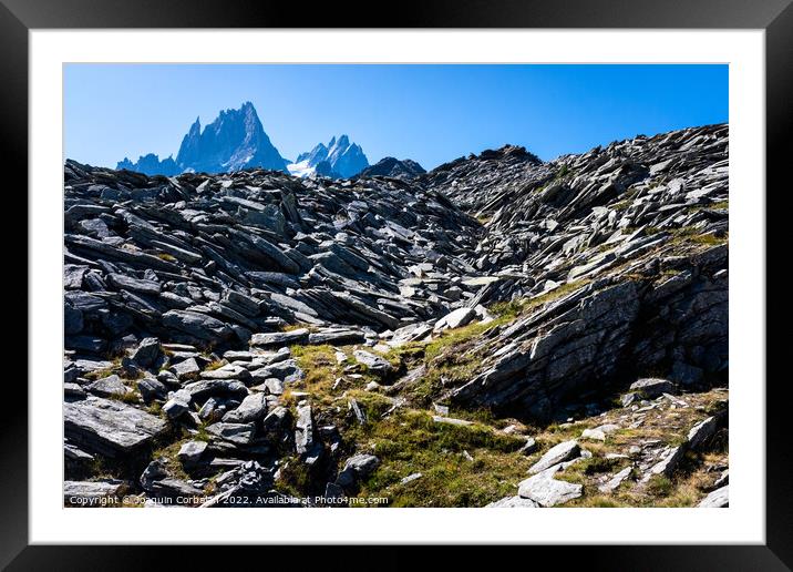Large quarry on the slopes of Mount Montblanc, with eroded rocks Framed Mounted Print by Joaquin Corbalan