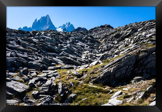 Large quarry on the slopes of Mount Montblanc, with eroded rocks Framed Print by Joaquin Corbalan