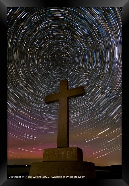 Aurora, light pollution & star trails - Anglesey Framed Print by Nigel Wilkins