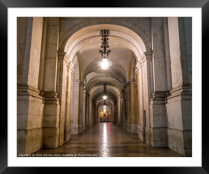 Arched Walkways at Praca do Comercio in Lisbon, Portugal Framed Mounted Print by Chris Dorney