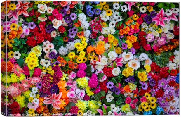 Wall of Artificial Flowers Canvas Print by Chris Dorney