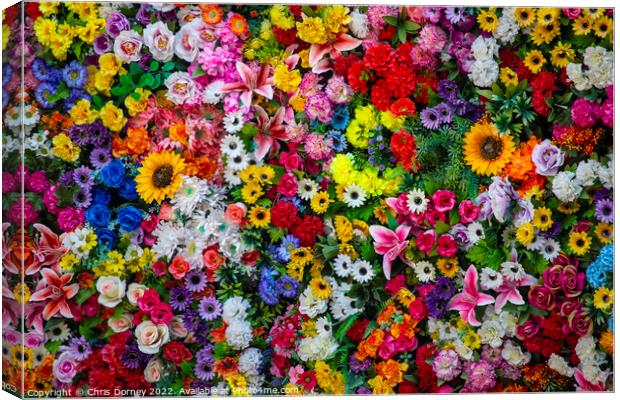 Wall of Artificial Flowers Canvas Print by Chris Dorney