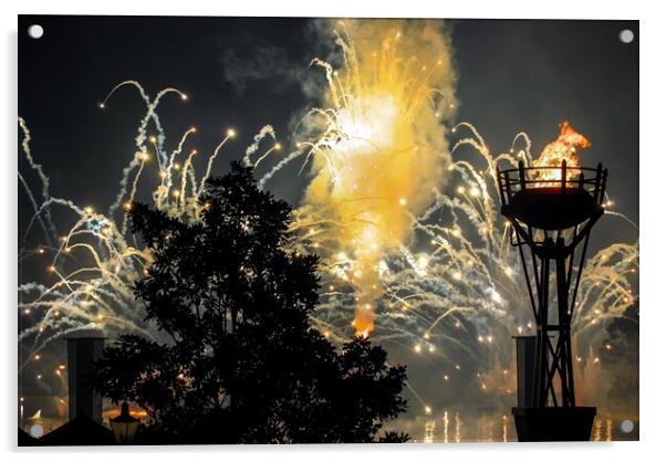 Epcot Fireworks Acrylic by Jacqui Farrell