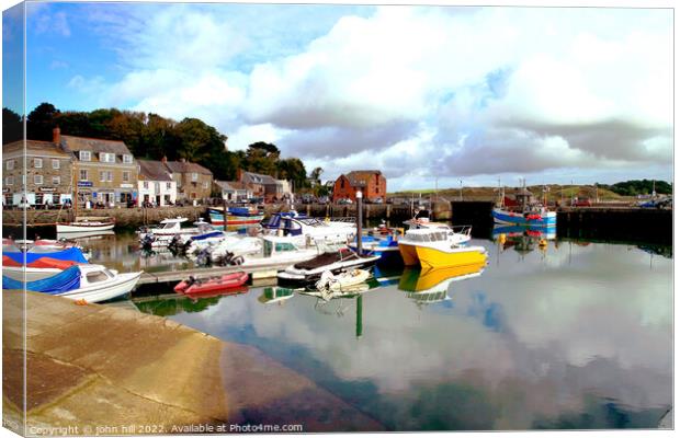 Padstow harbour reflections Cornwall. Canvas Print by john hill