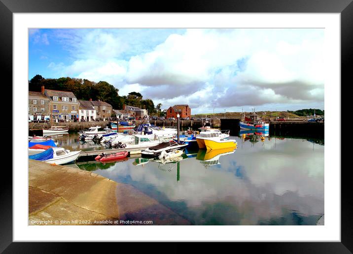 Padstow harbour reflections Cornwall. Framed Mounted Print by john hill