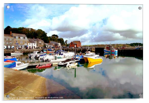 Padstow harbour reflections Cornwall. Acrylic by john hill