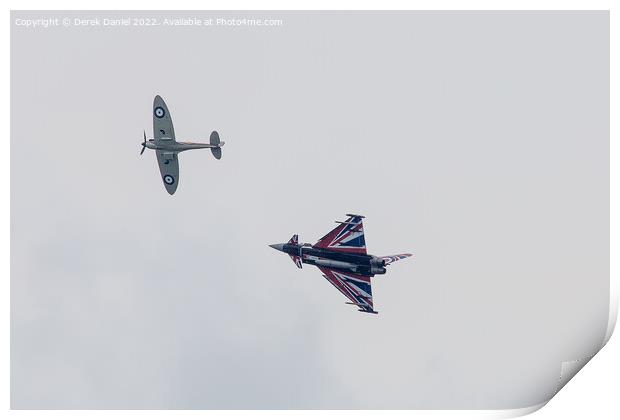 Spitfire and Typhoon at Bournemouth Airshow Print by Derek Daniel