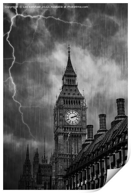 Stormy Symbolism: The Striking Power of Big Ben Print by Lee Kershaw