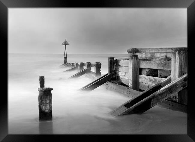 Seaton Groynes B&W  Framed Print by Anthony McGeever