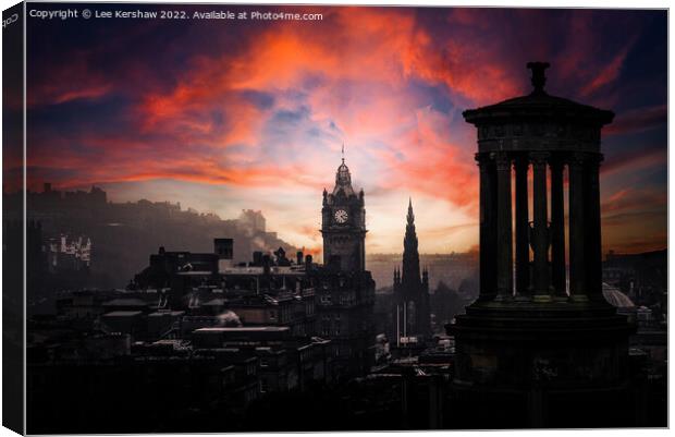 "Crimson Skies: A Captivating Edinburgh Awakening" Canvas Print by Lee Kershaw