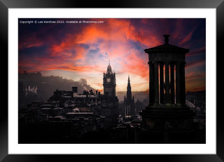"Crimson Skies: A Captivating Edinburgh Awakening" Framed Mounted Print by Lee Kershaw