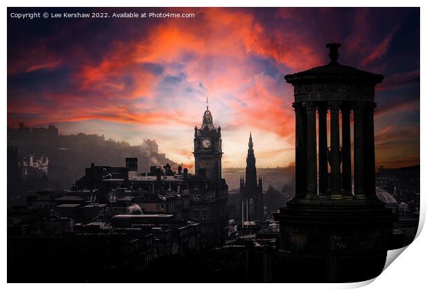 "Crimson Skies: A Captivating Edinburgh Awakening" Print by Lee Kershaw