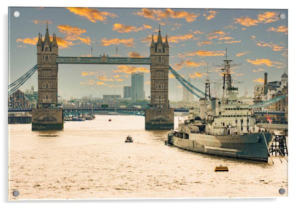 Tower bridge and HMS Belfast Acrylic by Glen Allen