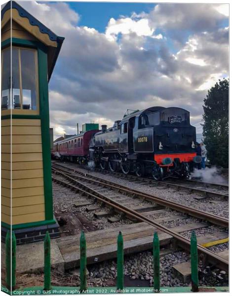 Loco 80078 Takes on Water Signal Box View Canvas Print by GJS Photography Artist