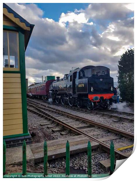 Loco 80078 Takes on Water Signal Box View Print by GJS Photography Artist