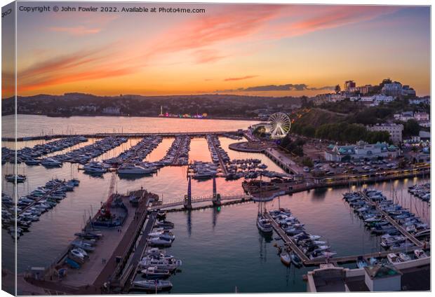 Torquay Harbour at Sunset Canvas Print by John Fowler