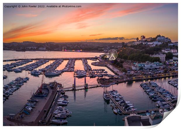 Torquay Harbour at Sunset Print by John Fowler