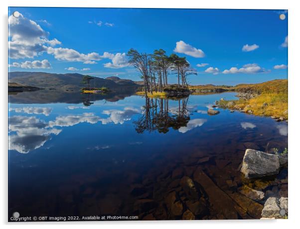 Loch Assynt Autumn Pine Reflection West Highland Scotland Acrylic by OBT imaging