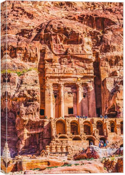  Rock Royal Tomb Tourists Petra Jordan  Canvas Print by William Perry