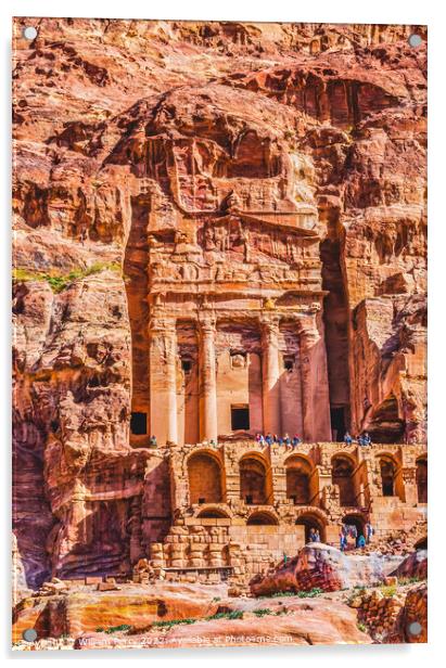  Rock Royal Tomb Tourists Petra Jordan  Acrylic by William Perry