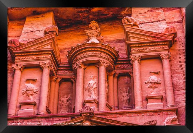 Rose Red Treasury Afternoon Siq Petra Jordan  Framed Print by William Perry