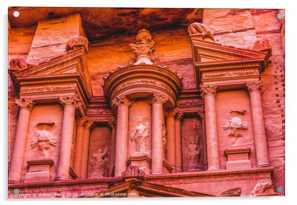 Rose Red Treasury Afternoon Siq Petra Jordan  Acrylic by William Perry