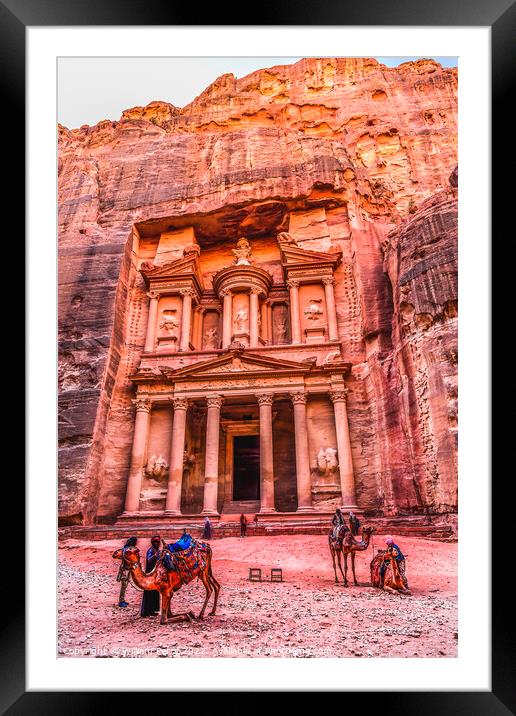 Camels Rose Red Treasury Afternoon Siq Petra Jordan  Framed Mounted Print by William Perry