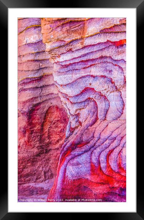 Red Blue Rock Abstract Near Royal Tombs Petra Jordan Framed Mounted Print by William Perry