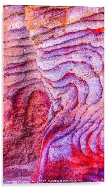 Red Blue Rock Abstract Near Royal Tombs Petra Jordan Acrylic by William Perry