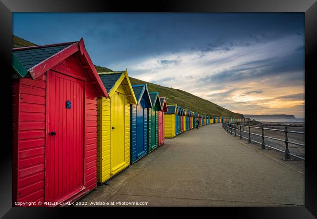 Whitby huts at sunset 762 Framed Print by PHILIP CHALK