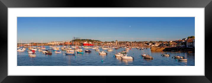 Moon rising over Falmouth Harbour and Docks. Framed Mounted Print by Maggie McCall