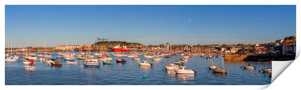 Moon rising over Falmouth Harbour and Docks. Print by Maggie McCall