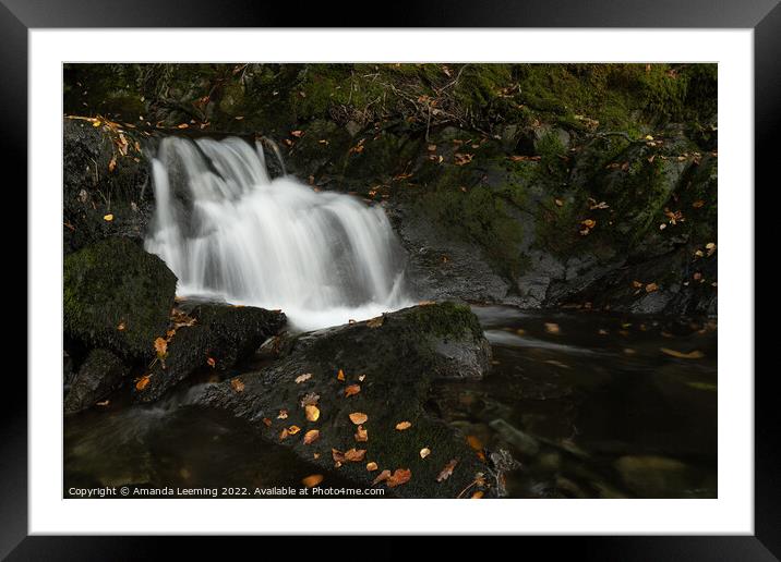 Waterfall in Autumn  Framed Mounted Print by Amanda Leeming