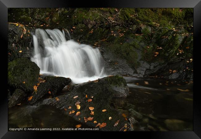 Waterfall in Autumn  Framed Print by Amanda Leeming