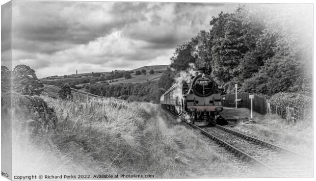 80097 steam train at Irwell vale Canvas Print by Richard Perks
