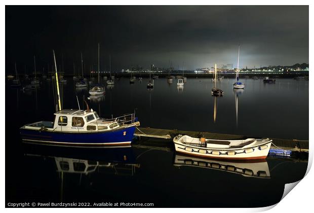 Marina by night Print by Pawel Burdzynski