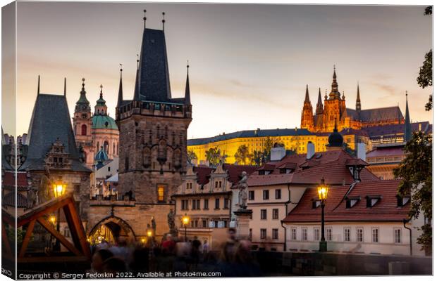 Prague, Czech Republic. Charles Bridge (Karluv Most - in czech) and Old Town Tower. Canvas Print by Sergey Fedoskin