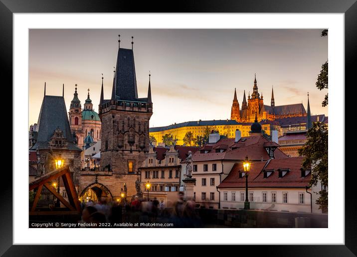 Prague, Czech Republic. Charles Bridge (Karluv Most - in czech) and Old Town Tower. Framed Mounted Print by Sergey Fedoskin